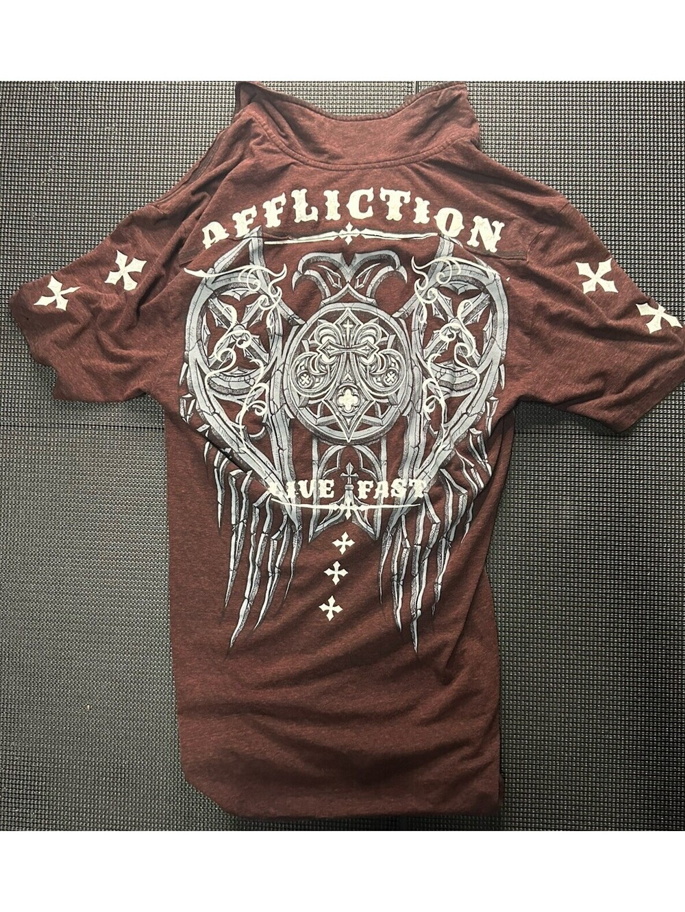 Affliction Live Fast Graphic Henley Shirt Mens XL Burgundy Y2K Biker Grunge